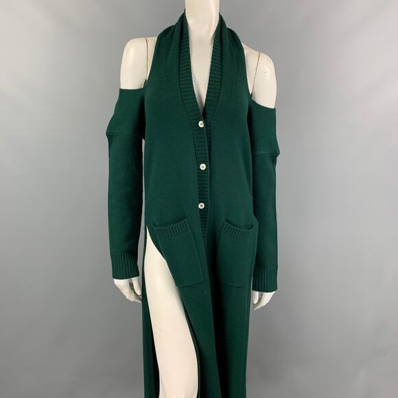 MONSE Size XS Green Knitted Merino Wool Open- Back Halterneck Long Cardigan - Picture 3 of 7